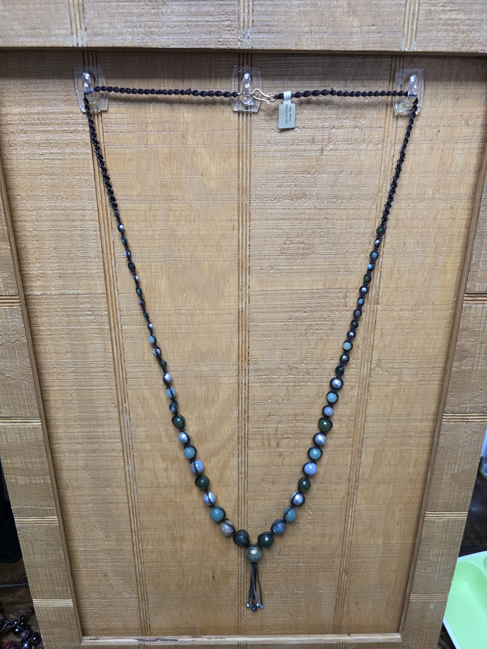 Chan Luu Long Beaded Necklace with Tassel in Blue and Green